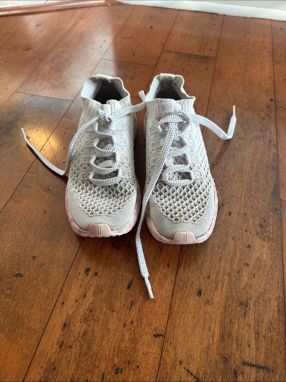 Nobull Light Gray Knit Slip-On Sneakers with Pink Accents
